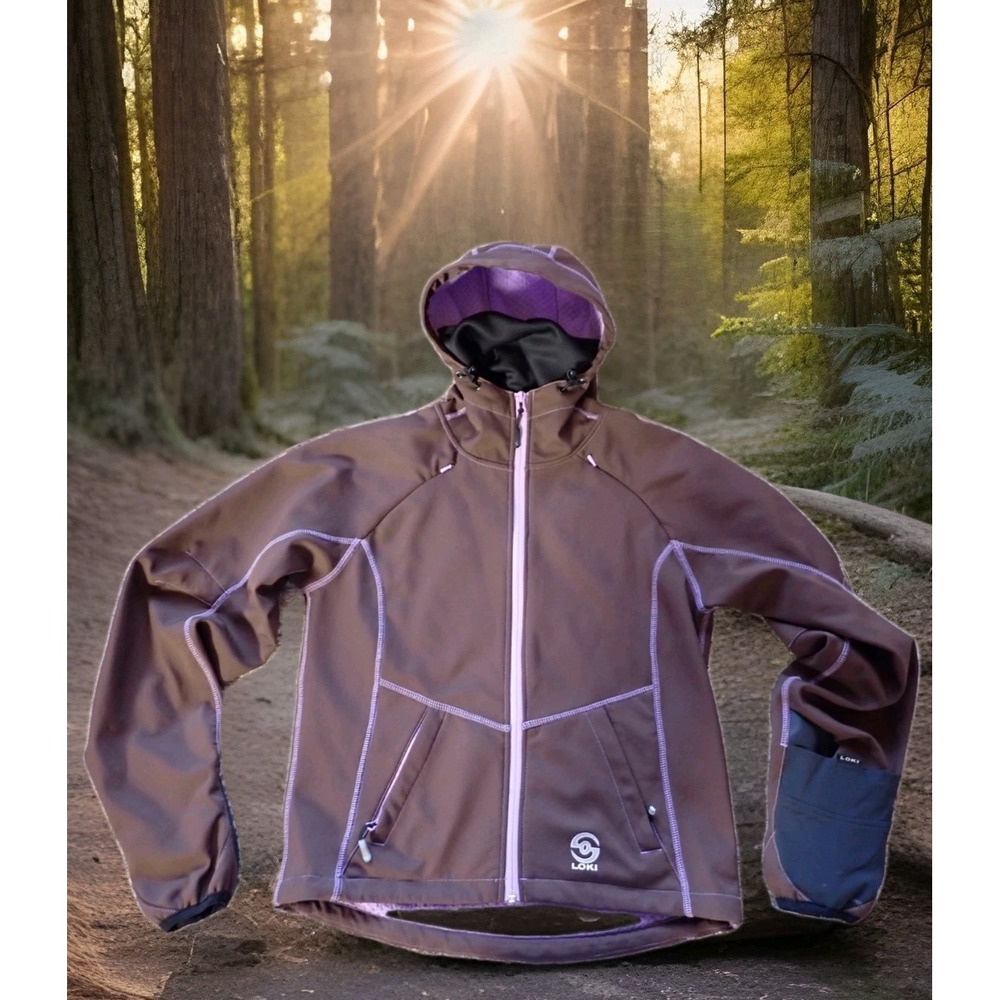 Loki‎ Softshell Jacket Womens S Brown Excellent Hooded Integrated Mitts Mask